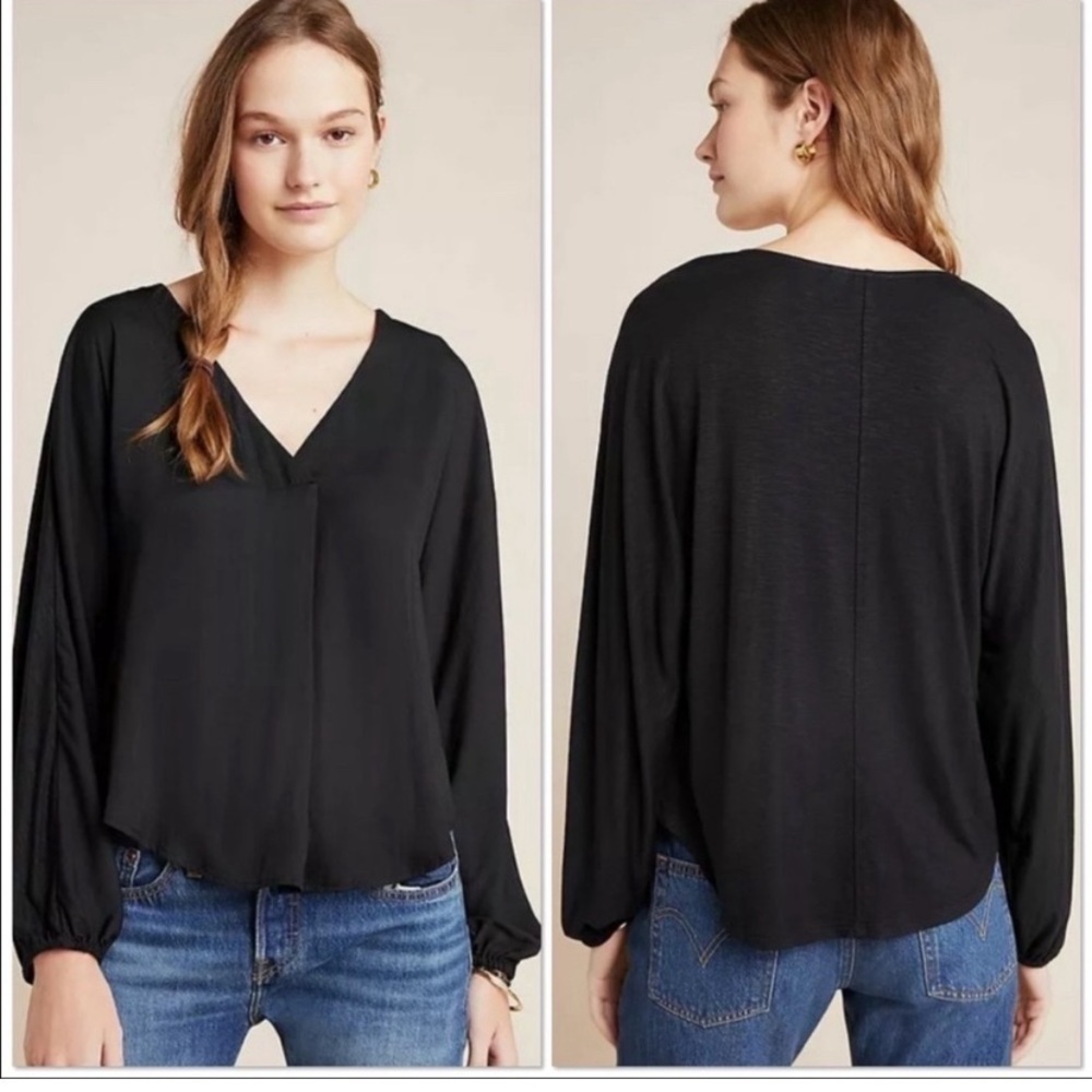 Anthropologie WOMEN’s pullover Dolan Black V-Neck Blouse Sz XS